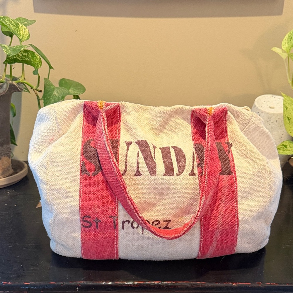 St. Tropez Weekend Tote - dark pink and Cream